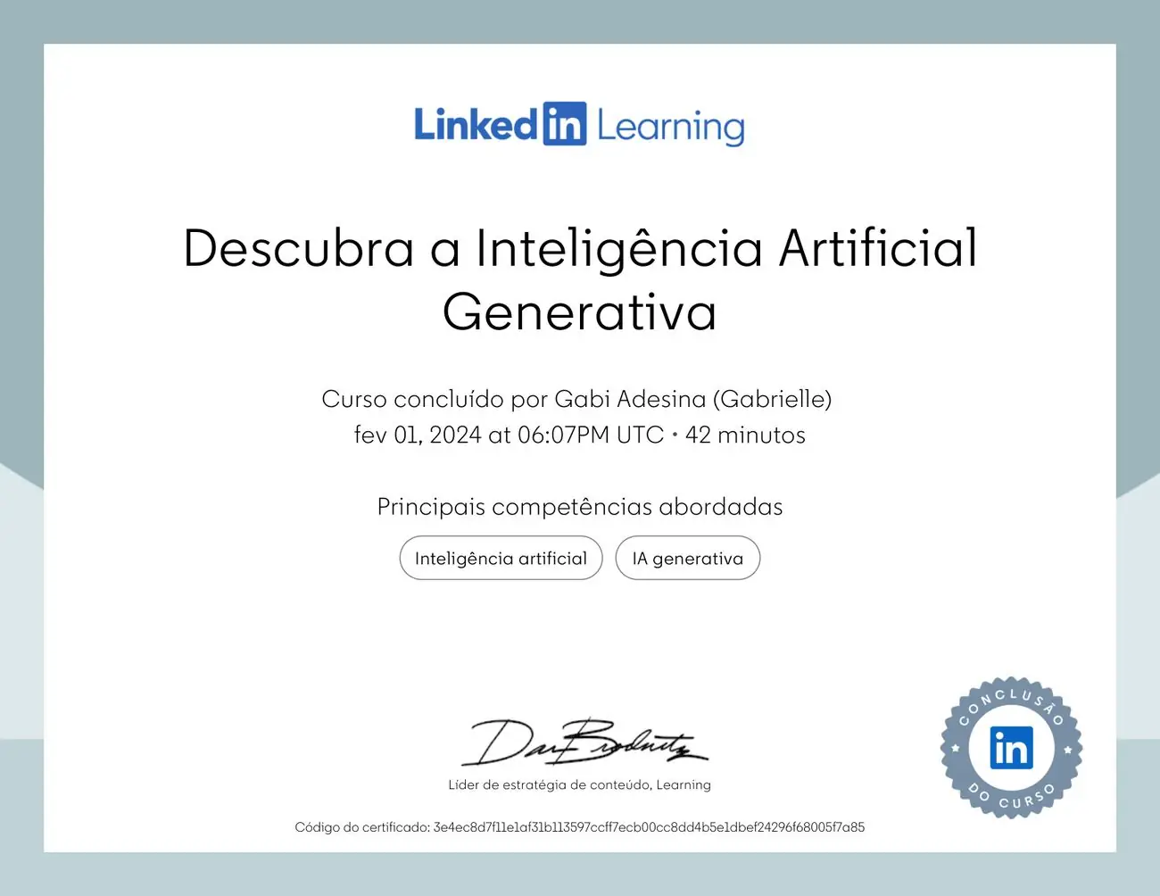 Certificado Descubra a Inteligência Artificial Generativa