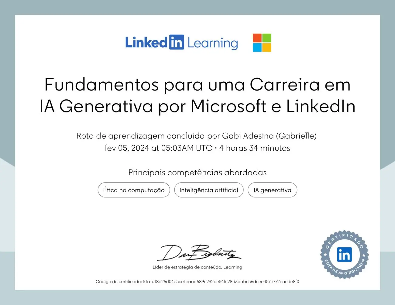 Certificado Fundamentos para uma Carreira em IA Generativa