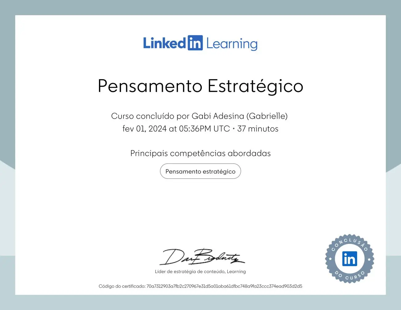 Certificado Pensamento Estratégico