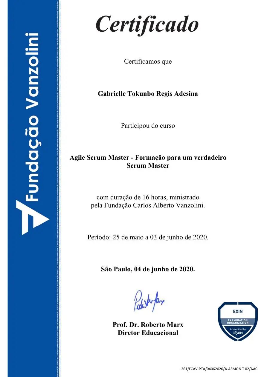 Certificado Agile Scrum Master